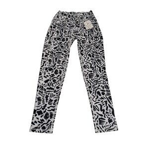 EBA Fitness High Waisted Abstract Doodle Print Leggings Black White One Size NEW